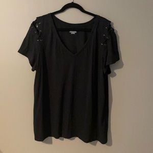 Black laced sleeve T-shirt
